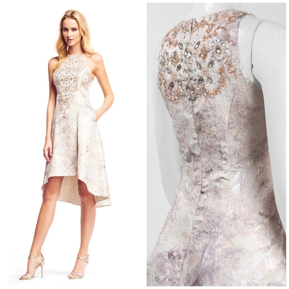 AIDAN MATTOX Halter Embellished Bodice High-Low Cocktail Party Dress Size 6